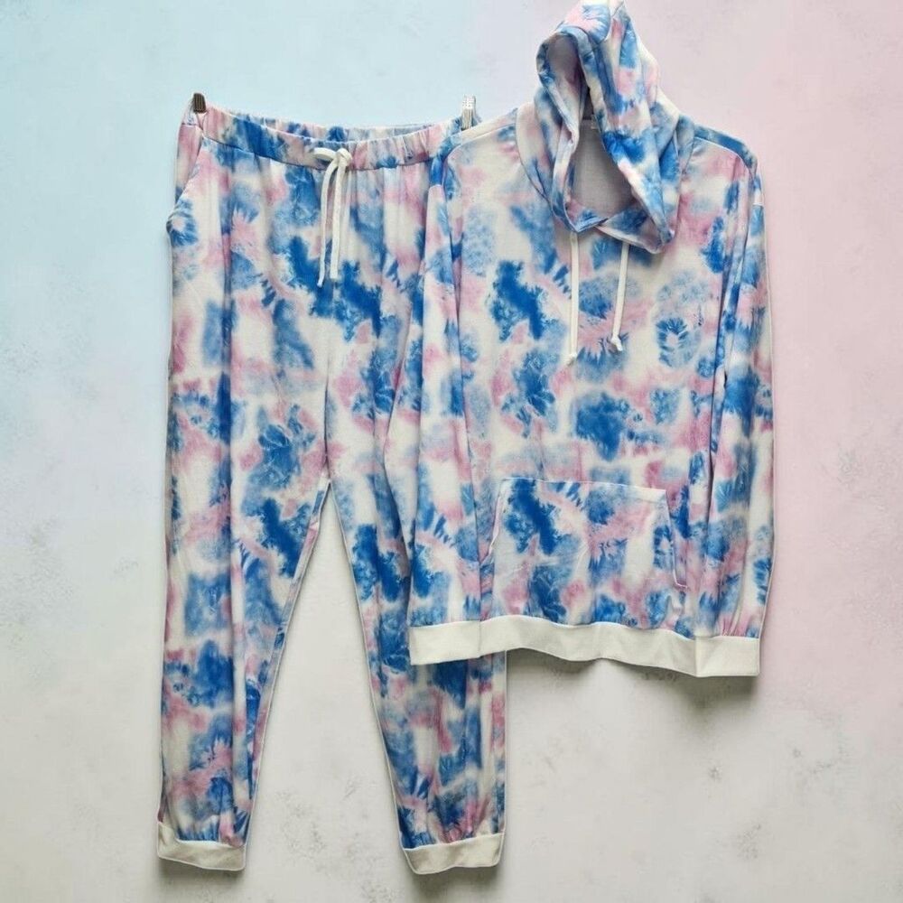 Leisure Wear Hooded Set Jogger Pants Top Womens 3XL Tie Dye Pink Blue No Brand